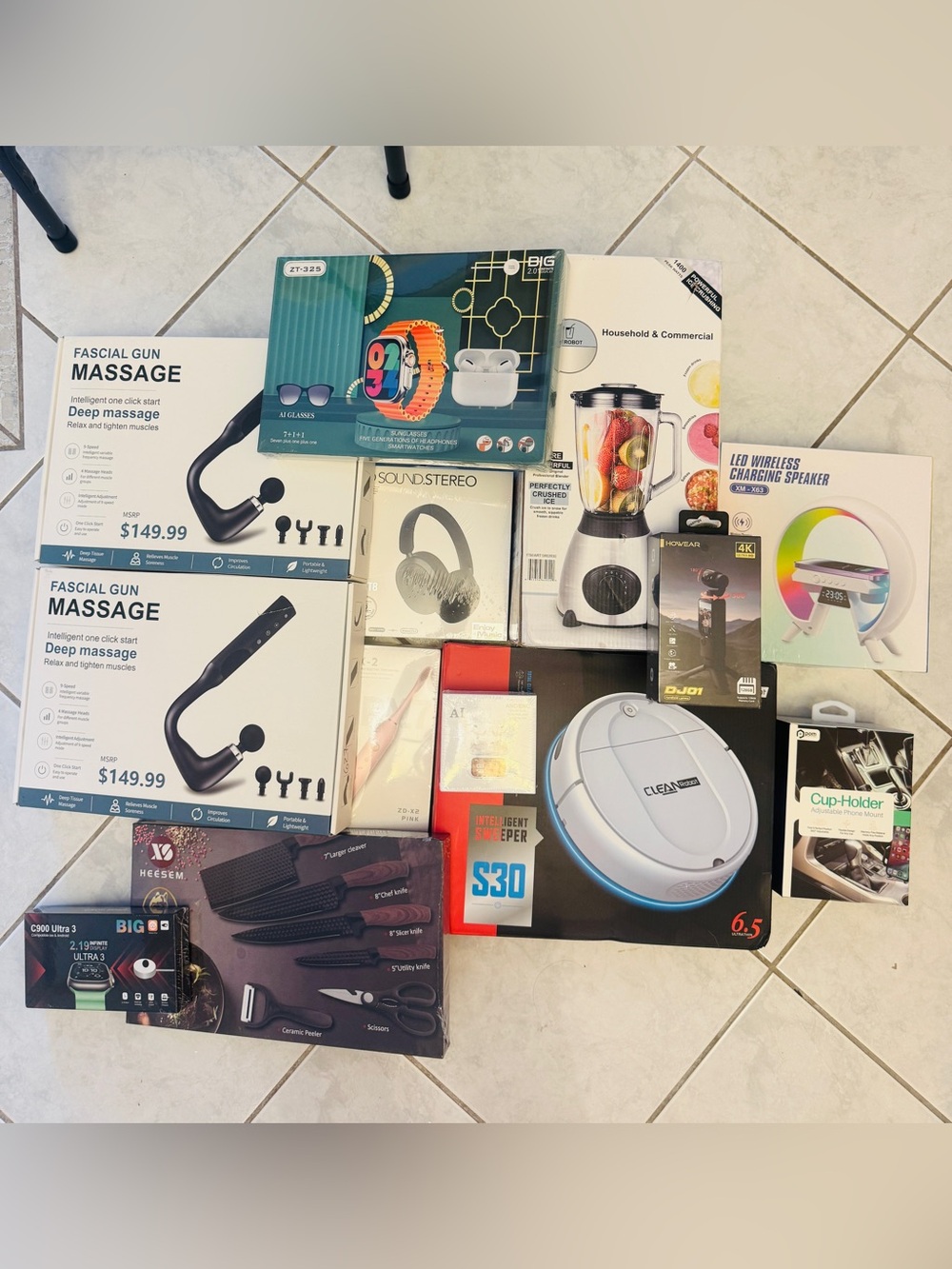 13 items Assorted Electronics Bundle - Multiple Brands - White/Black/Blue Accent